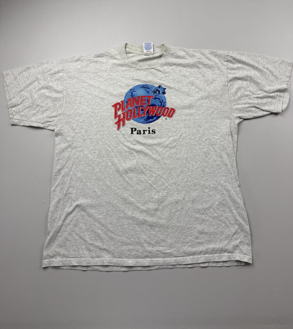 Jerzees Shirt Mens XL Gray Planet Hollywood Paris Graphic Tee Travel Souvenir